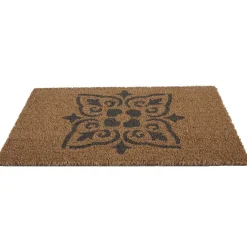 Paillasson coco imprimé fleur noire