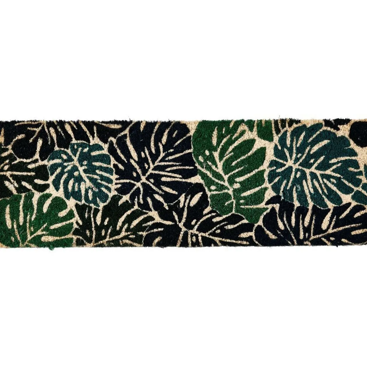 Paillasson coco imprimé tropical feuille monstera vert noir