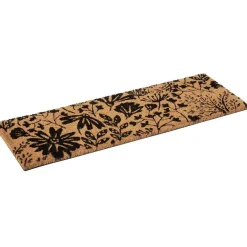Paillasson coco motif floral noir marron 75x25 cm