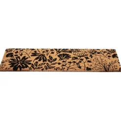 Paillasson coco motif floral noir marron 75x25 cm
