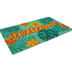 Paillasson coco motifs feuilles et fleurs