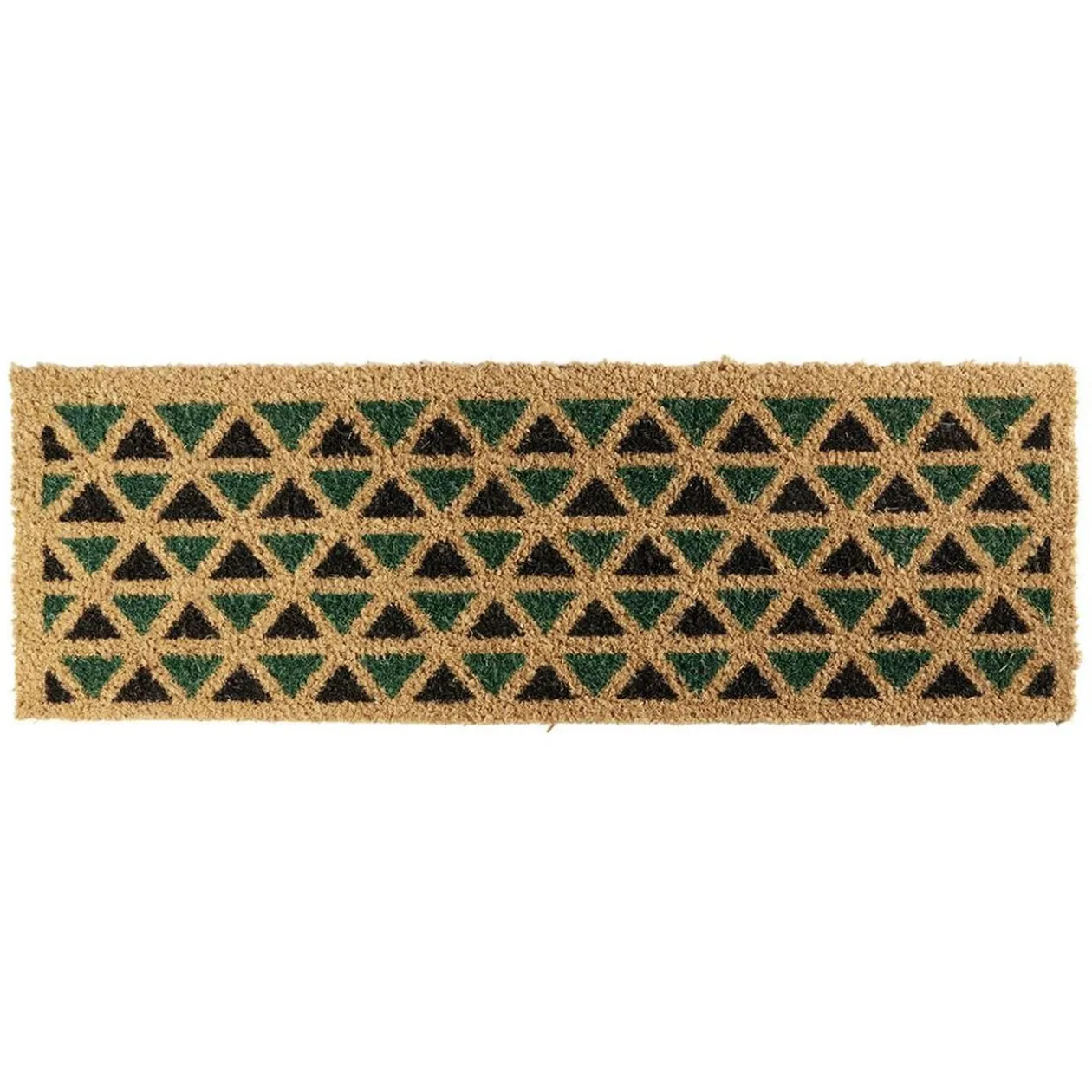 Paillasson coco naturel motif graphique noir et vert 75x25 cm