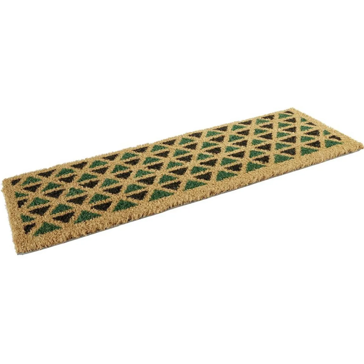 Paillasson coco naturel motif graphique noir et vert 75x25 cm