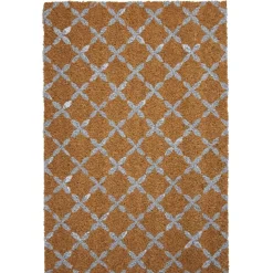 Paillasson coco rectangulaire marron quadrillé gris