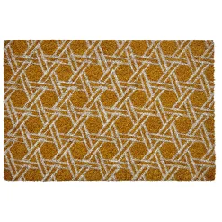 Paillasson coco rectangulaire orange forme géométrique blanc