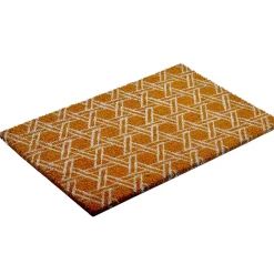 Paillasson coco rectangulaire orange forme géométrique blanc