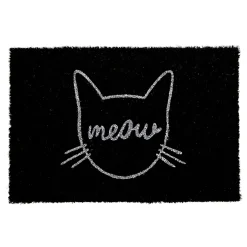 Paillasson coco rectangulaire noir motif tête de chat meow