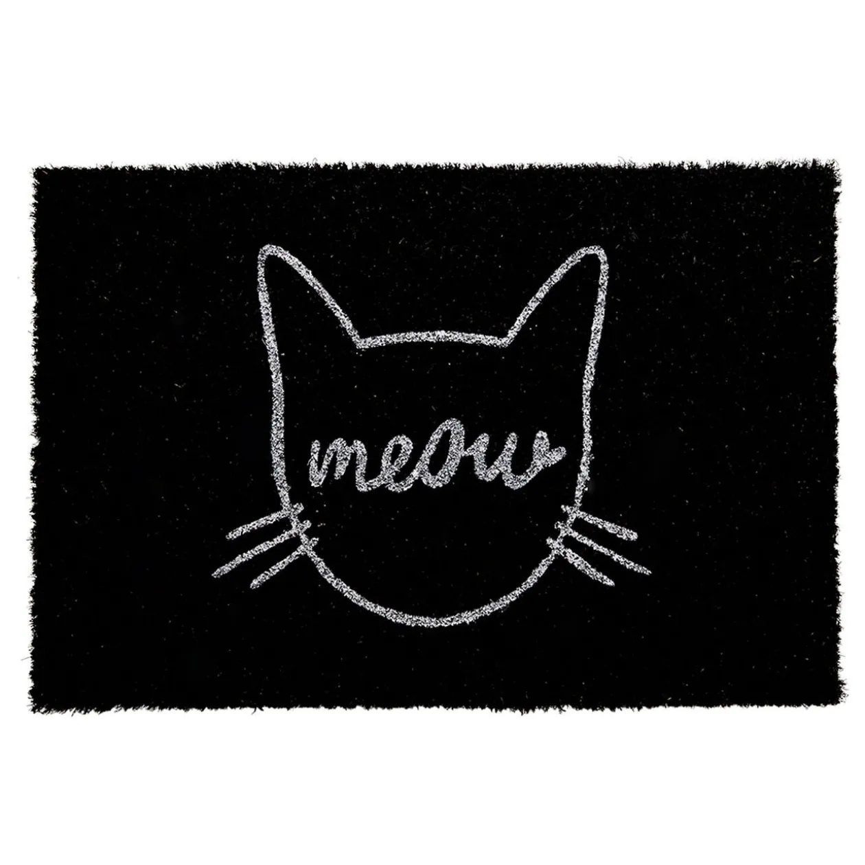 Paillasson coco rectangulaire noir motif tête de chat meow