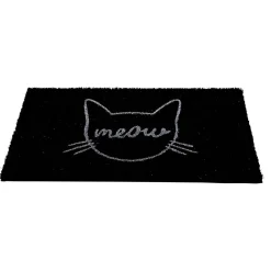 Paillasson coco rectangulaire noir motif tête de chat meow