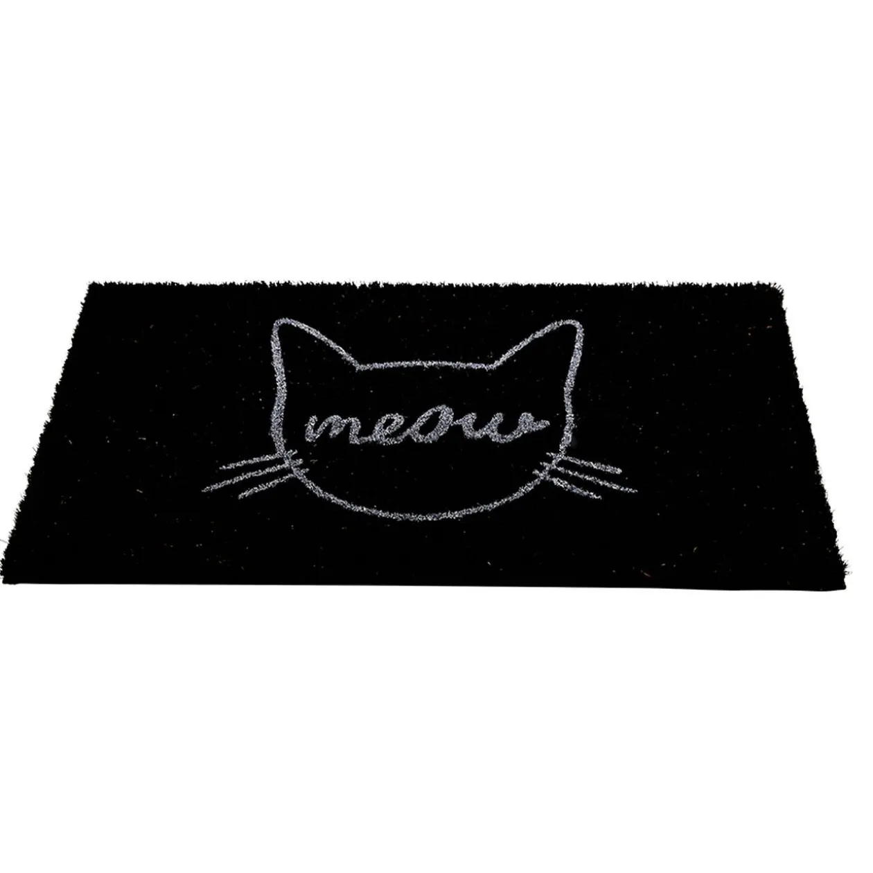 Paillasson coco rectangulaire noir motif tête de chat meow