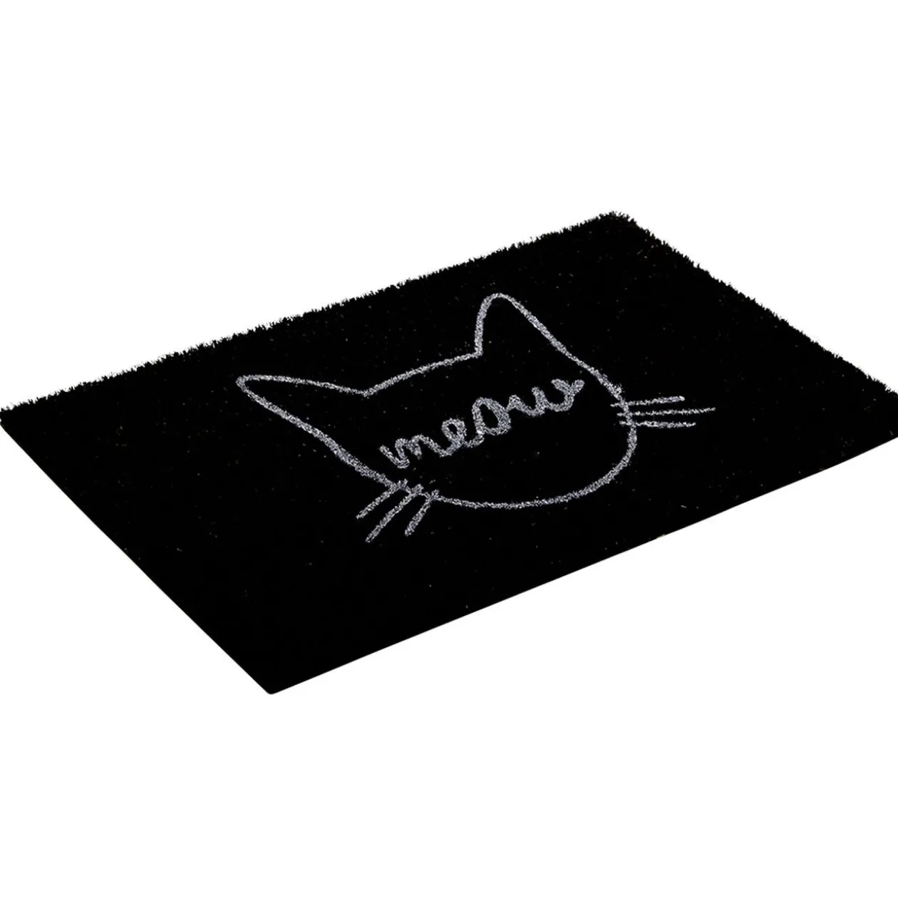 Paillasson coco rectangulaire noir motif tête de chat meow
