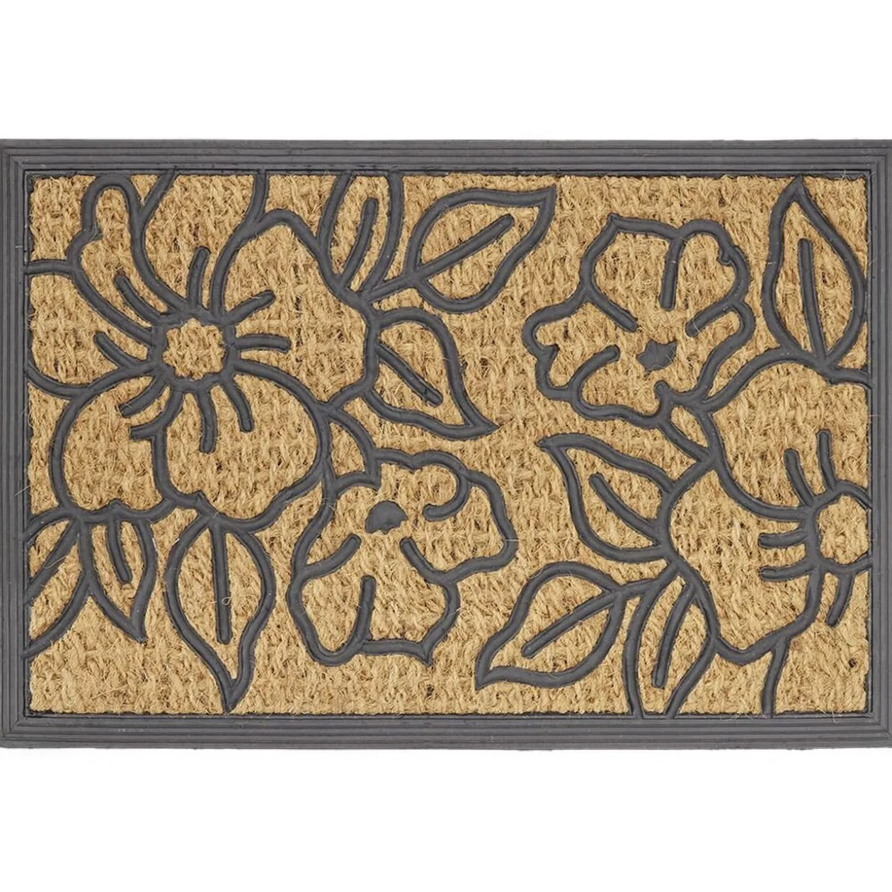 Paillasson coco rectangulaire motif fleur 60x40cm