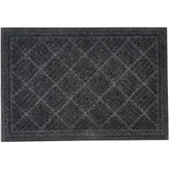 Paillasson tapis d'entrée polyester semelle caoutchouc gris foncé