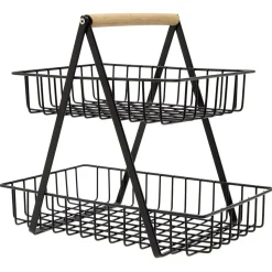 Panier à fruits 2 niveaux noir et naturel