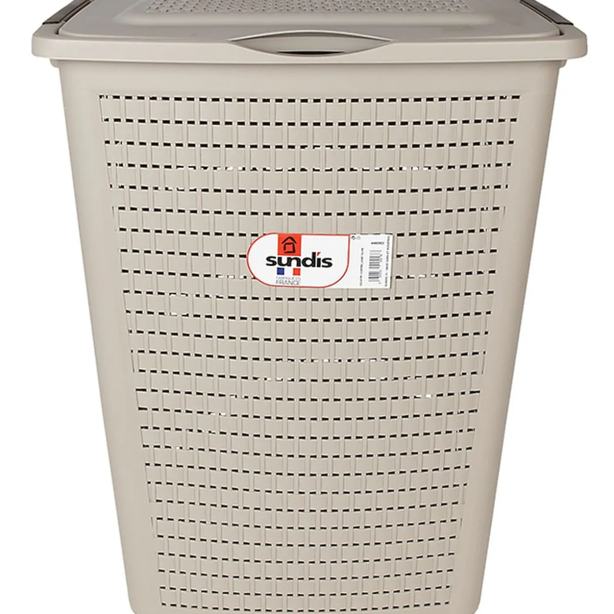 Panier à linge avec poignées et couvercle design rotin taupe 50 L