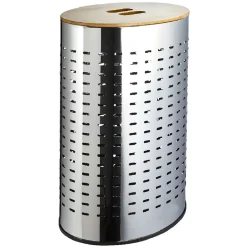 Panier à linge cylindrique métal et bois 55 L