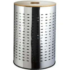 Panier à linge cylindrique métal et bois 55 L