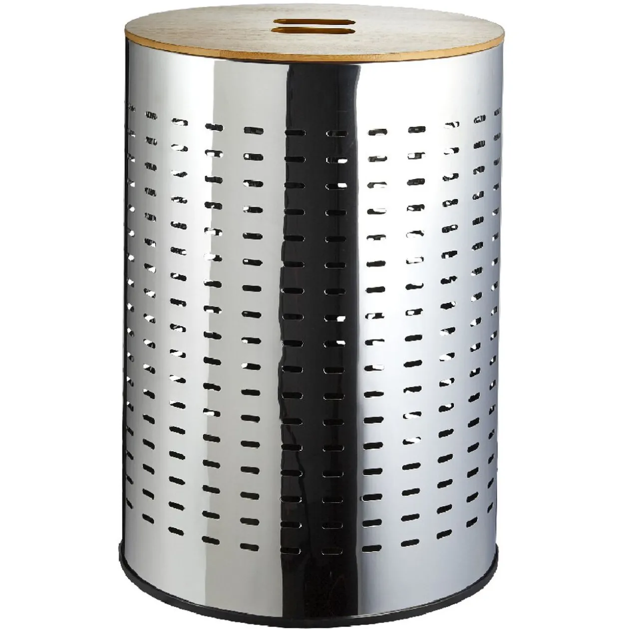 Panier à linge cylindrique métal et bois 55 L