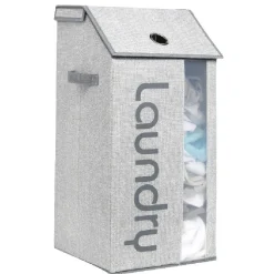 Panier à linge grise repliable avec fenêtre