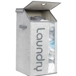 Panier à linge grise repliable avec fenêtre