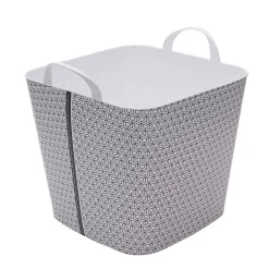 Panier à linge souple en plastique motif graphique gris blanc 25L