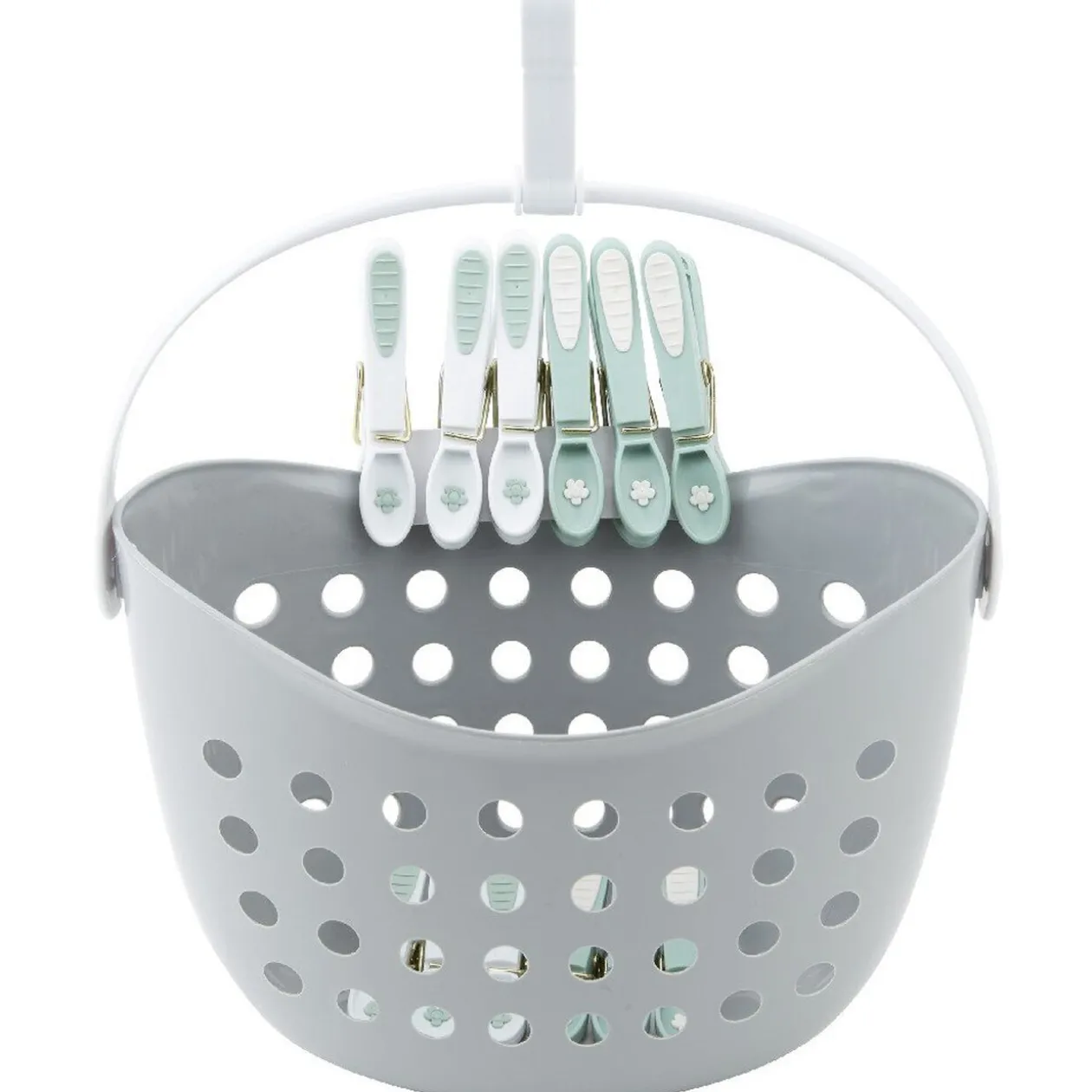 Panier avec 12 pinces à linge gris