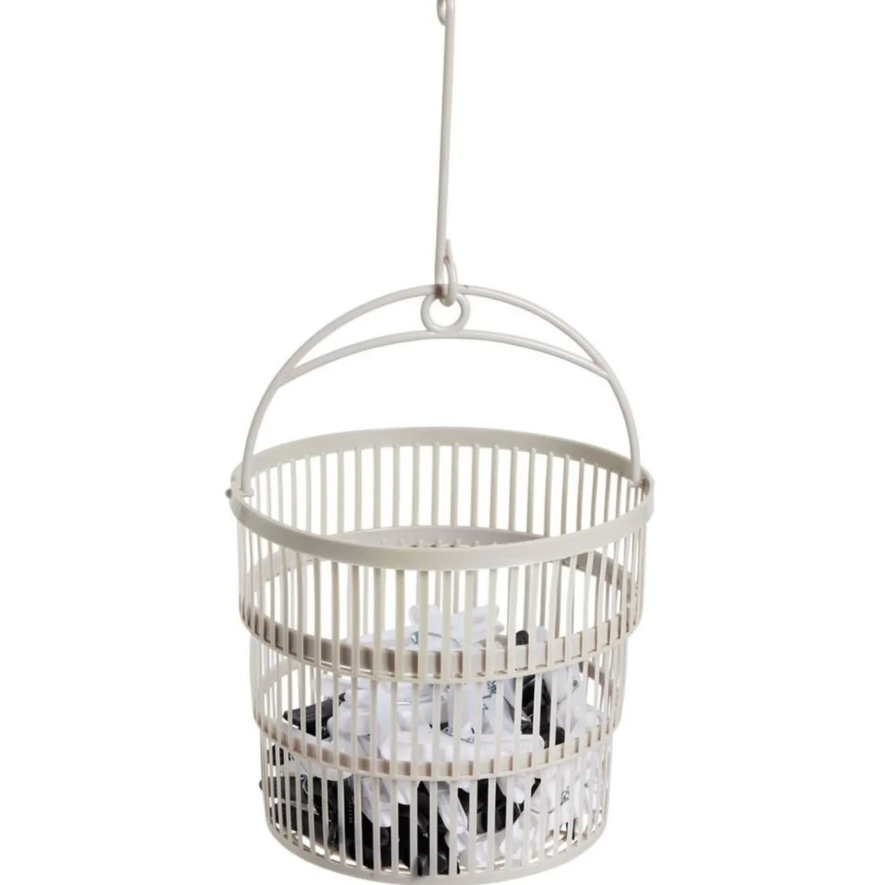 Panier avec 50 pinces à linge blanc - Ø20xH.17cm