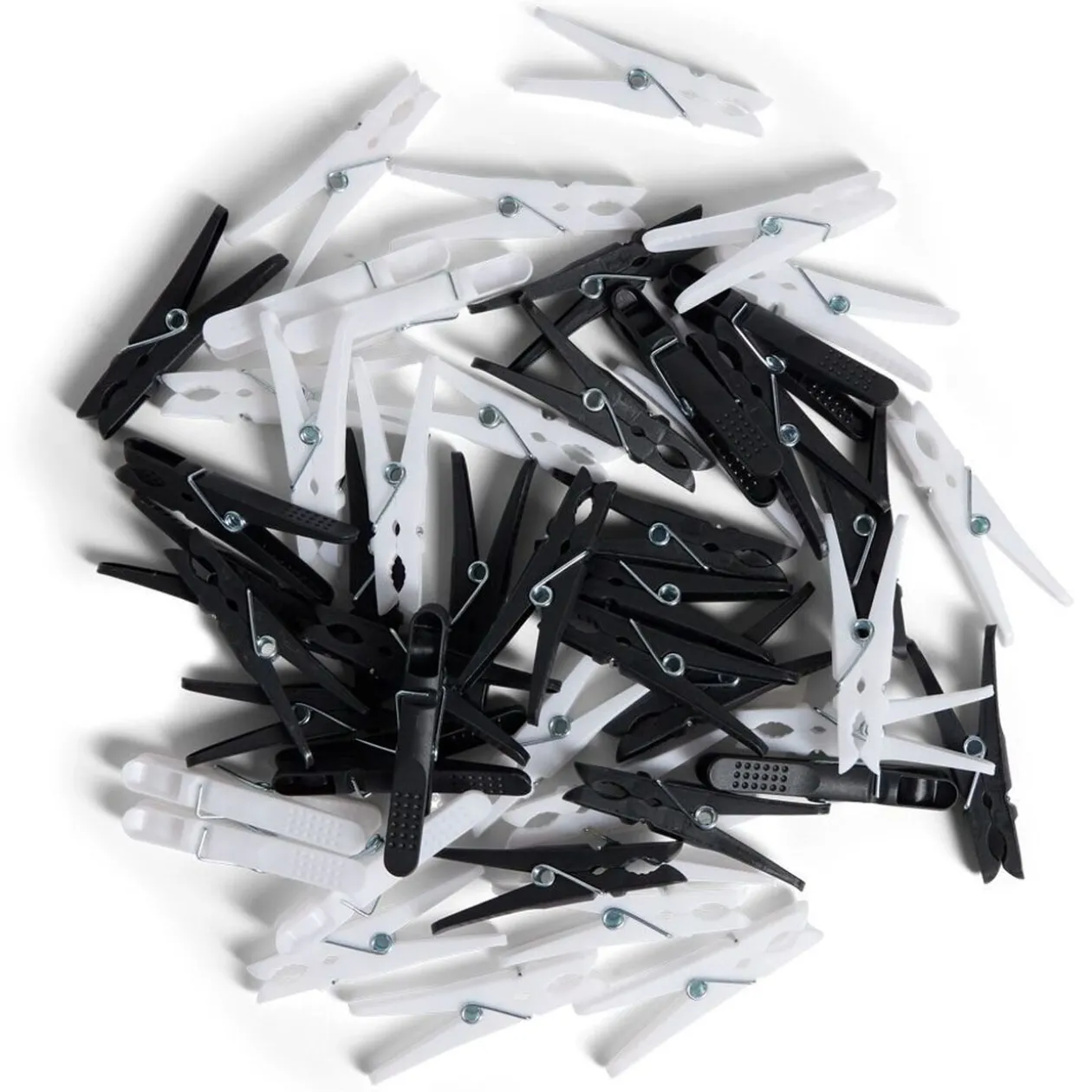 Panier avec 50 pinces à linge blanc - Ø20xH.17cm