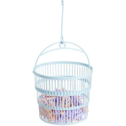 Panier avec 50 pinces à linge bleu - Ø20xH.17cm