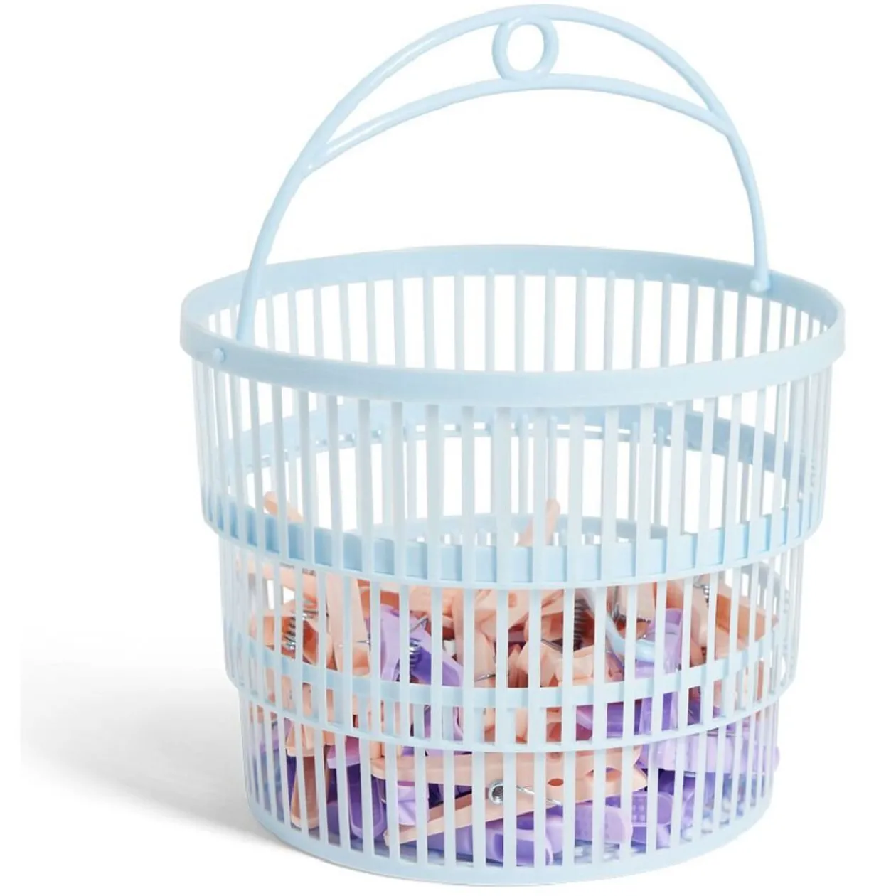 Panier avec 50 pinces à linge bleu - Ø20xH.17cm