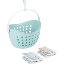 Panier bleu avec 12 pinces à linge bleu