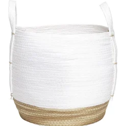 Panier déco Bora Bora naturel et blanc grand modèle