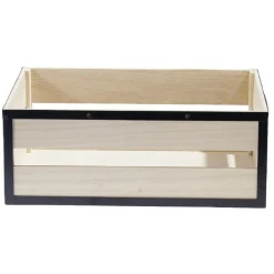 Panier déco caisse en bois naturel et noir grand modèle