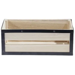 Panier déco caisse en bois naturel et noir petit modèle
