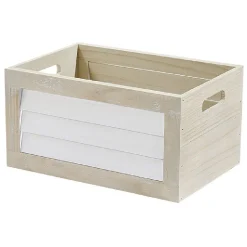 Panier déco caisse en bois naturel et blanc modèle moyen