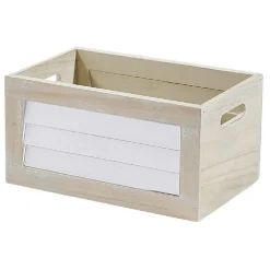 Panier déco caisse en bois naturel et blanc petit modèle