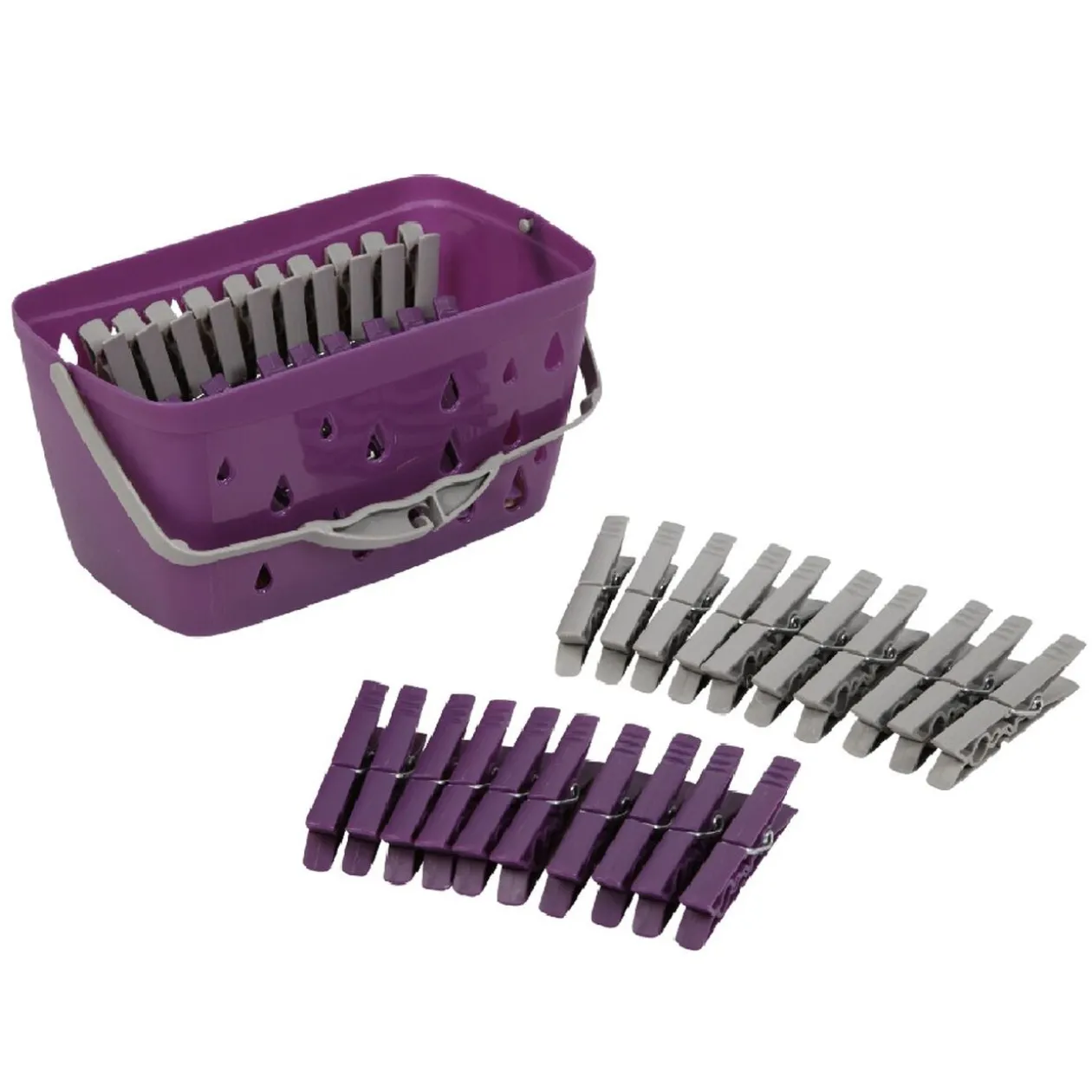 Panier et 30 pinces à linge violet gris