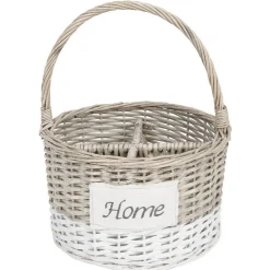 Panier osier porte bouteilles blanc et naturel