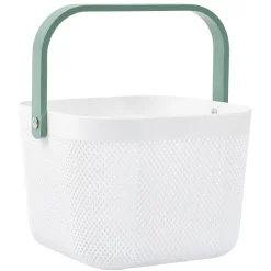 Panier plastique avec anse blanc et vert - L24 x l24 x H18 cm