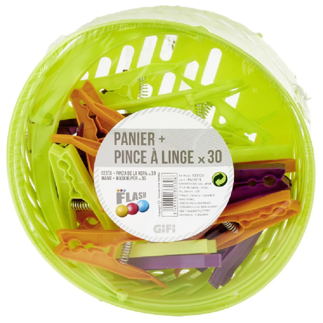 Panier rond avec pince à linge x 30