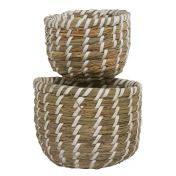 Panier rond imitation bois tressé beige x2