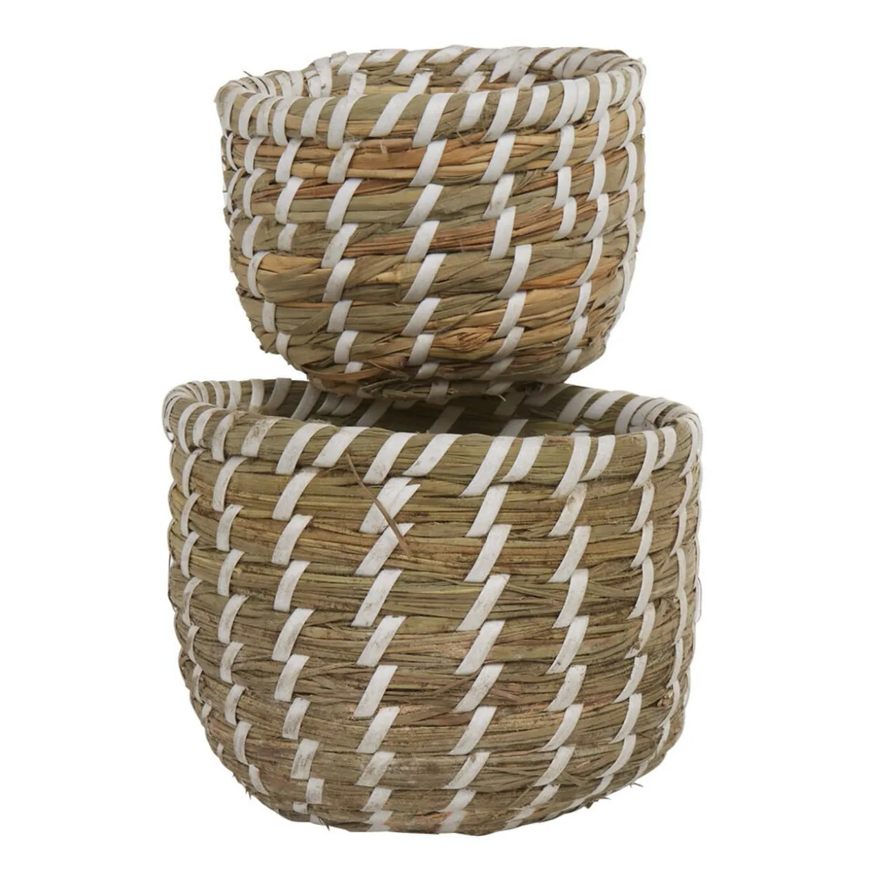 Panier rond imitation bois tressé beige x2