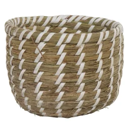 Panier rond imitation bois tressé beige x2