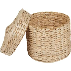 Panier rond imitation bois tressé avec couvercle x3