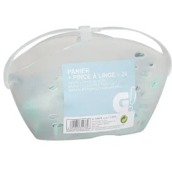 Panier transparent et pince à linge x24