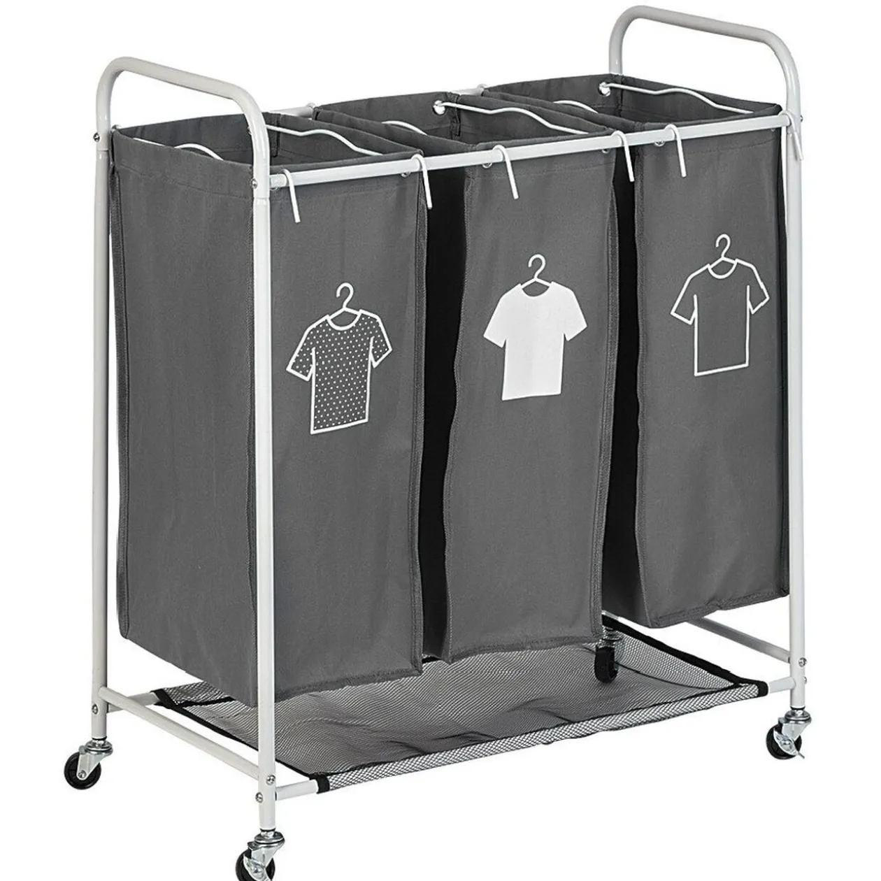 Panière à linge 3 compartiments à roulettes