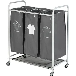 Panière à linge 3 compartiments à roulettes