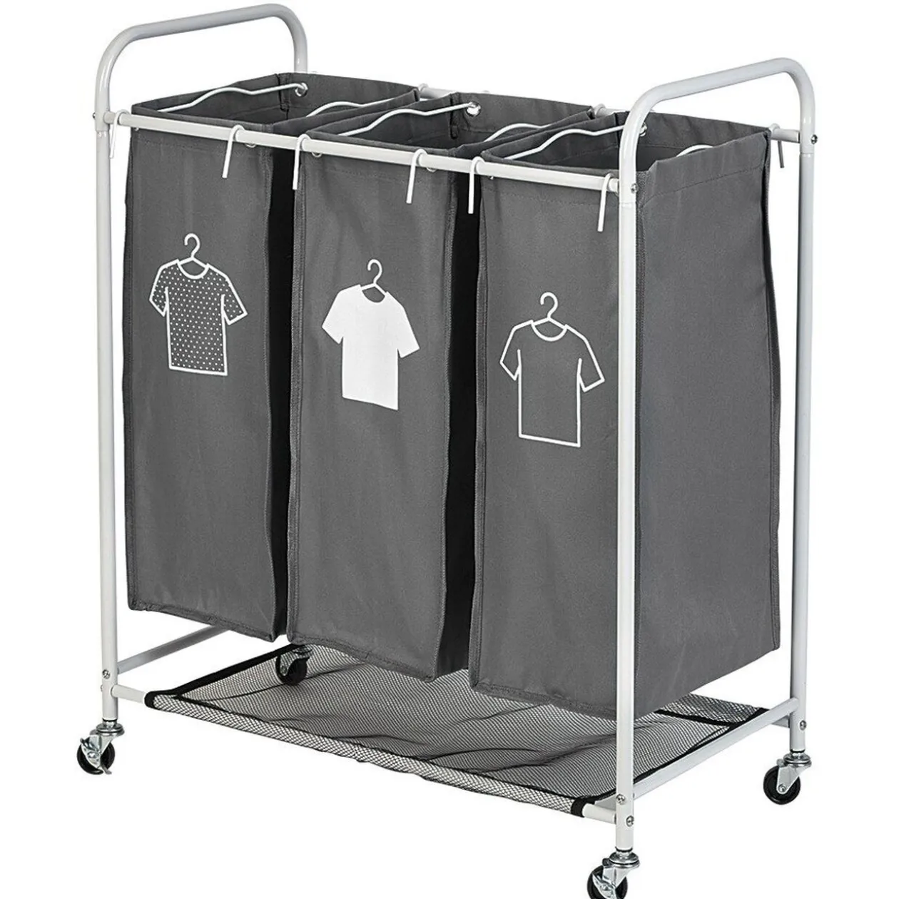 Panière à linge 3 compartiments à roulettes