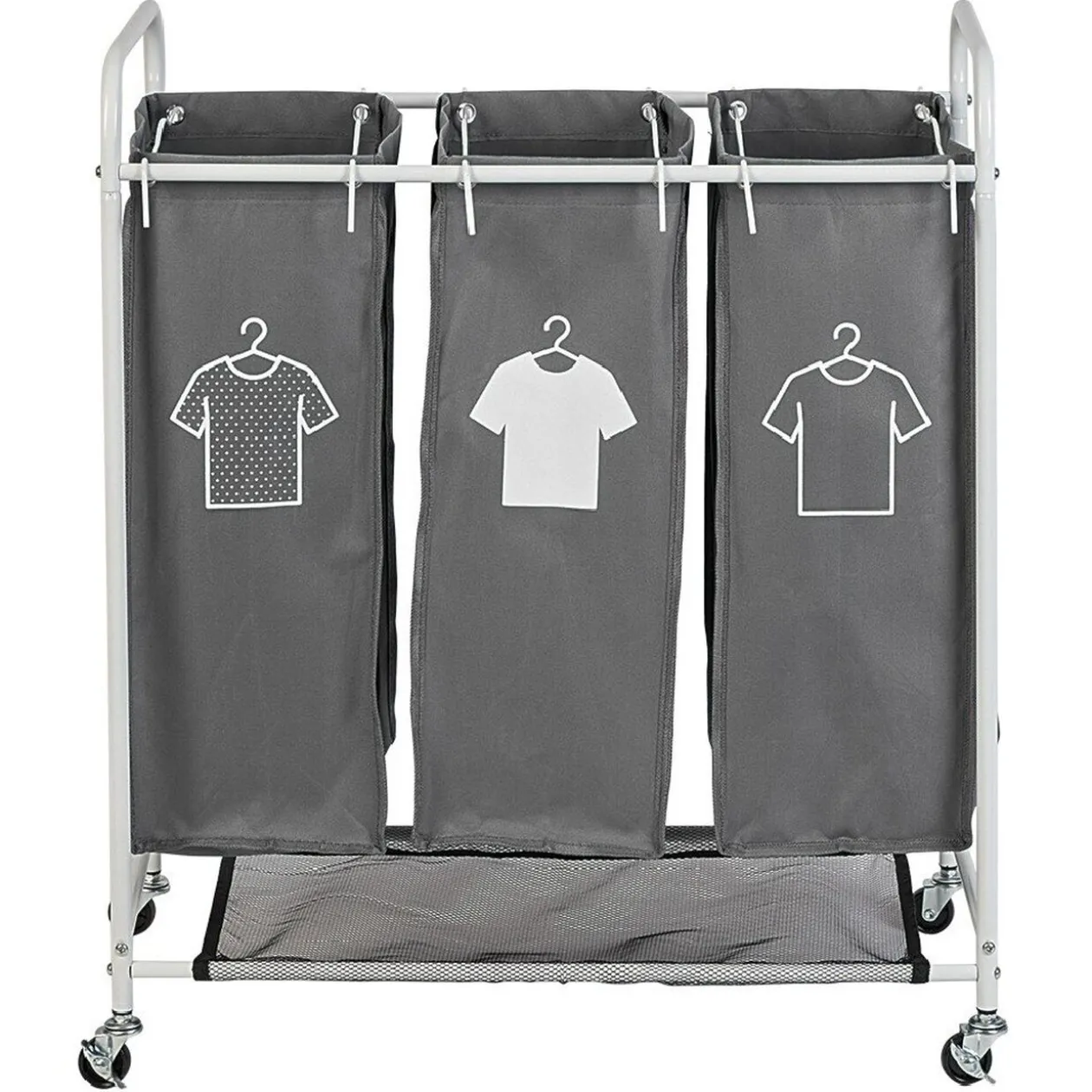 Panière à linge 3 compartiments à roulettes