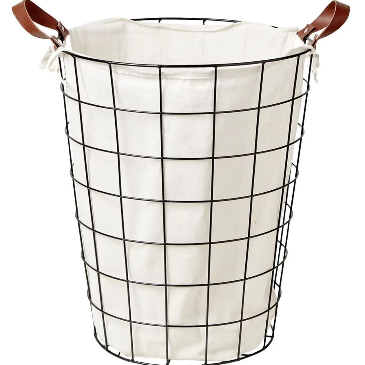 Panière à linge acier 48L avec sac en coton lavable Ø30/40xH50cm